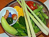 Some ingredients for kua kling with steamed veggies